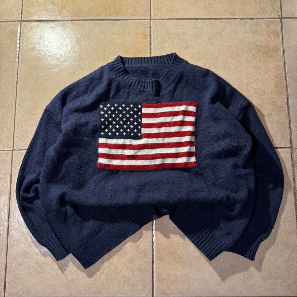 Vintage y2k navy blue american flag sweater Size M in Womens